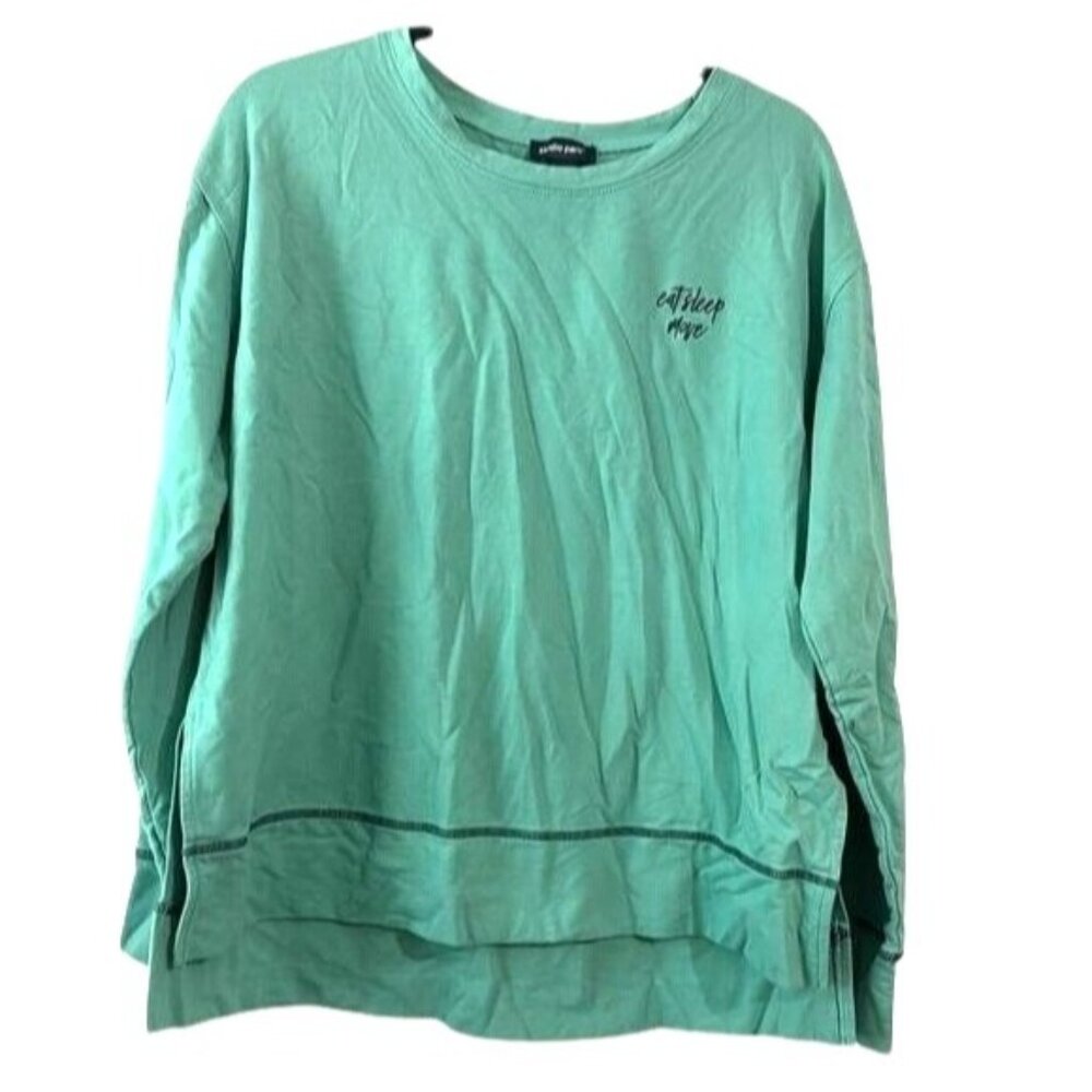 Studio Park Womens Green Pullover Long-Sleeve Top Eat Sleep Move Graphic Size M